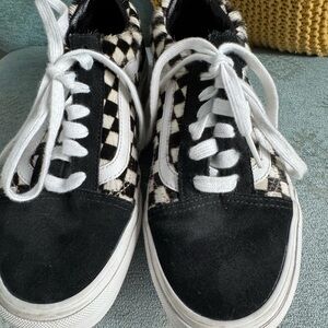 Black and White Felt Checkered Sneakers